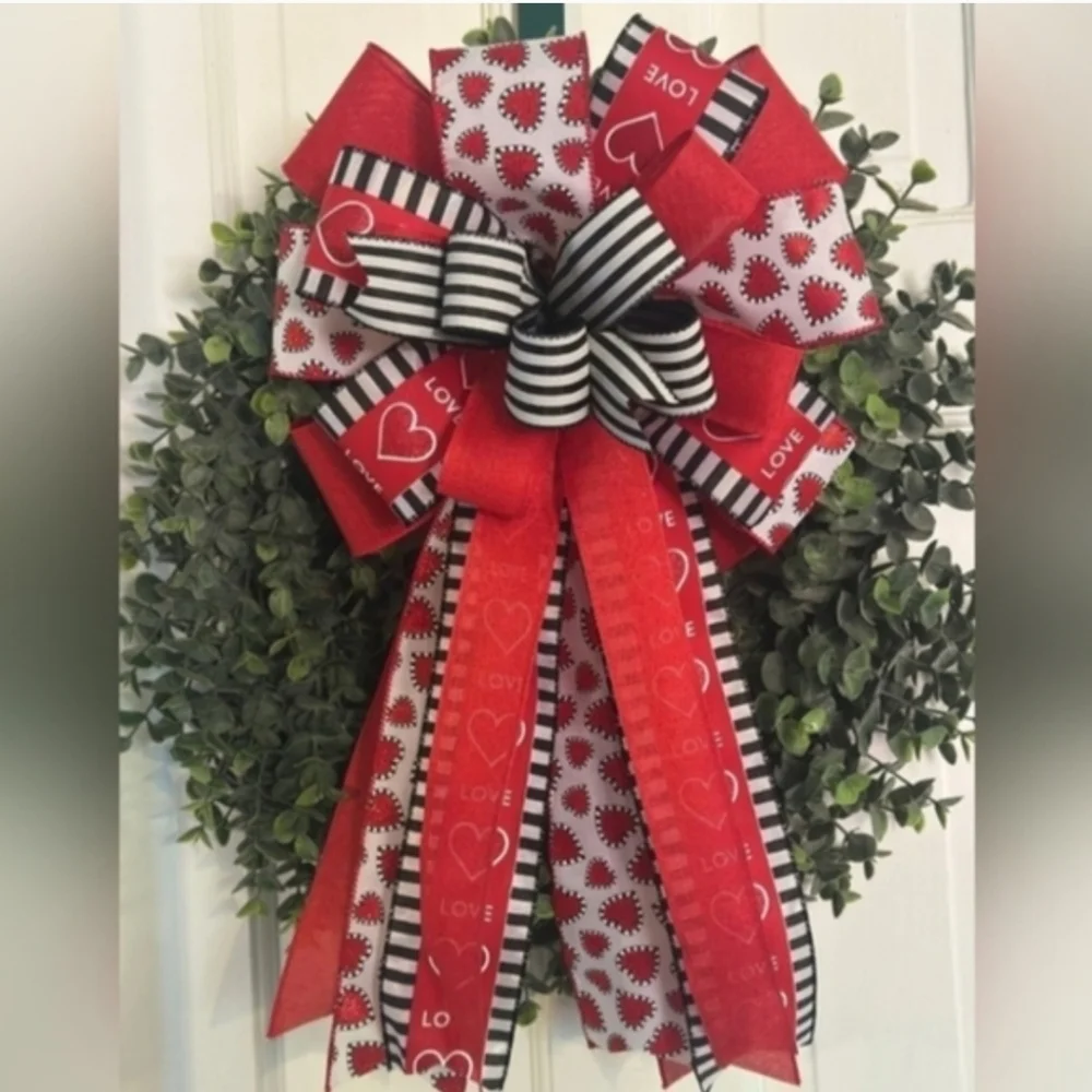 Festive Red and Black Valentines  Bow
